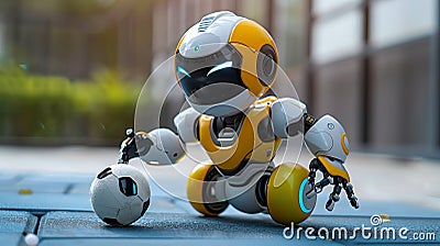 full-body android pet robot playing fetch, interactive game, advanced mechanics Stock Photo