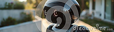 full-body android pet robot responding to voice commands, intelligent assistant, sleek design Stock Photo