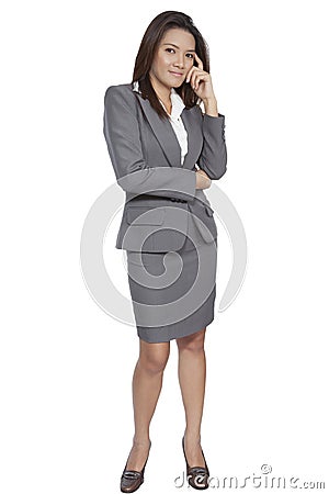 full body Asian business woman gesture attractive positive smiling Stock Photo