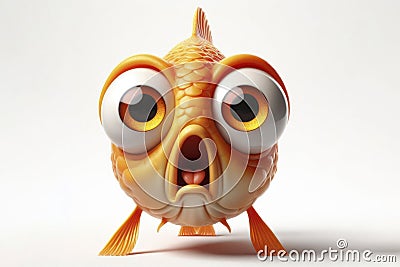 full body Funny Portrait of surprised gold fish with bulging big eyes on solid white background. ai generative Stock Photo