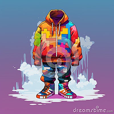 Colorful Streetwear: A Pixelated Fusion Of Speedpainting And Kidcore Cartoon Illustration