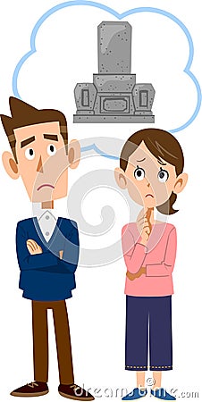 Full-body illustration of a young couple worried about the grave Vector Illustration