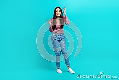 Full body photo of young irritated girl wear smart casual clothes staring argue stressed grimace pretense isolated on Stock Photo