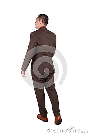 Full Body Portrait of Asian Businessman Walking, Rear View Stock Photo