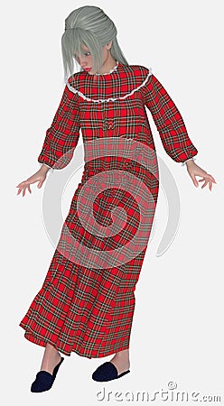 Full body portrait of a beautiful young blond female in her pajamas and house slippers standing on an isolated background Stock Photo