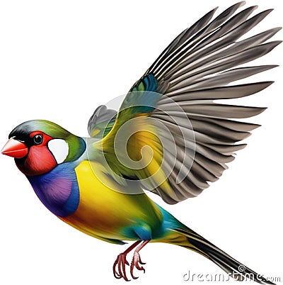 Full body portrait image of Gouldian Finch bird. AI-generated. Stock Photo