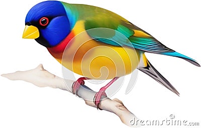 Full body portrait image of Gouldian Finch bird. AI-generated. Stock Photo