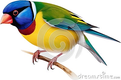 Full body portrait image of Gouldian Finch bird. AI-generated. Stock Photo