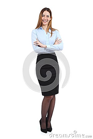 Full body portrait of a young happy standing beautiful business woman Stock Photo