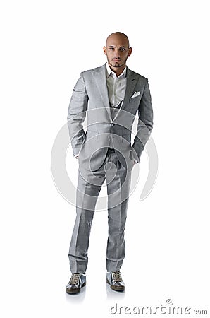 Full body shot of elegant young man in business suit, isolated Stock Photo