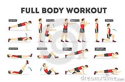 Full body workout set. Exercise for man Vector Illustration