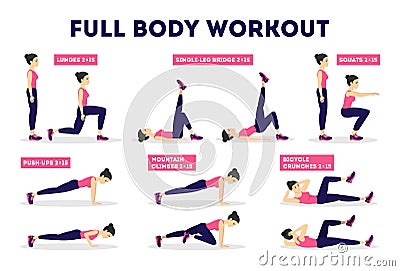 Full body workout set. Exercise for woman Vector Illustration