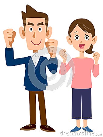 Full body of a young couple in victory pose Vector Illustration