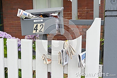 Full Broken Mailbox Junk Mail Stock Photo