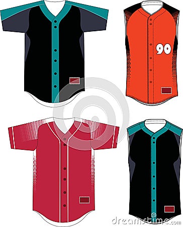 Full Button Front Jersey With Raglan Sleeves Mock Ups Front and Back Vectors Vector Illustration