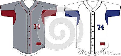 Full Button Raglan Sleeves Jerseys Mock Ups Front and Back Vectors Vector Illustration