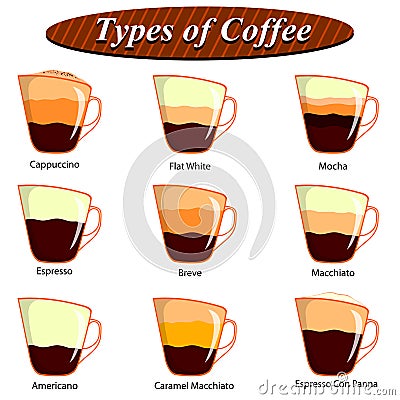 Full collection of different type of Coffee composition Vector Illustration