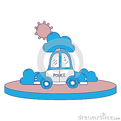 Full color police car service with cloud and sun Vector Illustration