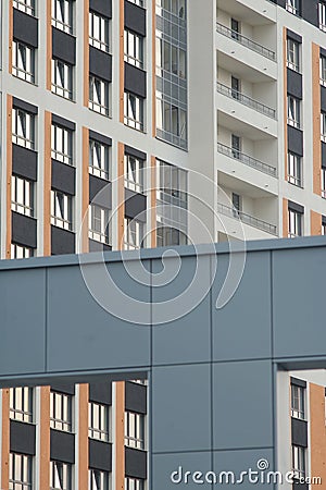 Linear geometric composition of parts of facades of city buildings. Stock Photo