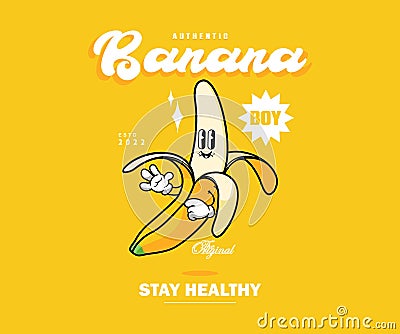 Retro Poster cartoon character of banana Graphic Design for T shirt Street Wear and Urban Style Stock Photo