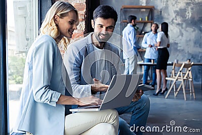 Full concentration at work. Corporate team working colleagues working in modern office. Stock Photo