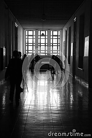 The full corridor, gray sheme Stock Photo