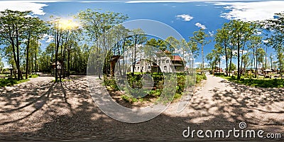 Full 360 degree panorama in equirectangular spherical projection old medieval castle in sunny day, VR content Stock Photo