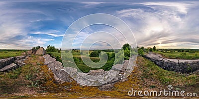 Full 360 degree seamless panorama in equirectangular spherical equidistant projection. Panorama near abandoned fortress of the Stock Photo