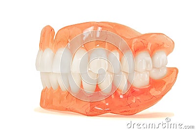 Full denture dentures close-up. Orthopedic dentistry with the us Stock Photo
