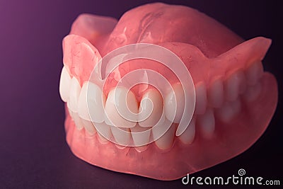 Full denture dentures close-up. Orthopedic dentistry with the us Stock Photo