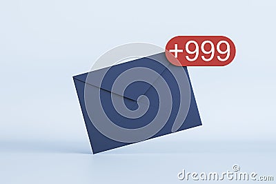 Full email box, received notifications and newsletter ideas concept with dark blue paper envelope with white 999 icon in red Stock Photo