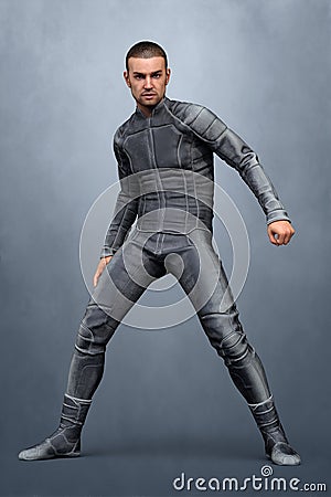 Full figure render of a handsome male warrior in fight or ready to defend pose Cartoon Illustration