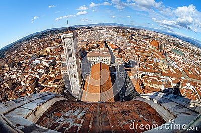 Full fisheye aerial view of Florence town center Italy Stock Photo
