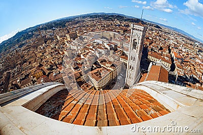 Full fisheye aerial view of Florence town center Italy Stock Photo