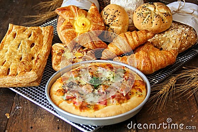Full frame assorted European breads in rustic style Stock Photo