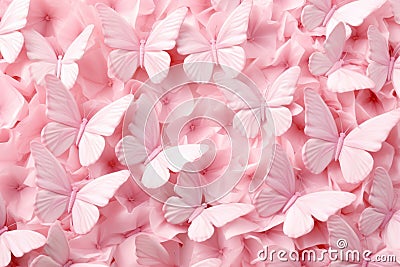 Full frame of pink butterflies and flowers, created using generative ai technology Stock Photo