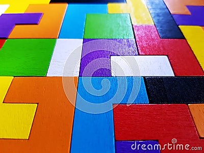 Full Frame Vivid Colorful Wooden Blocks Toy Stock Photo