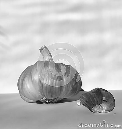 full garlic with pice of garlic next to it Stock Photo