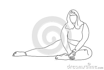 Full Girl in Line art style. Bodypositive Girl doing Gymnastics. Cartoon Illustration