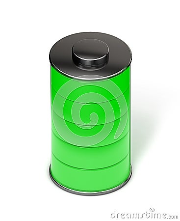 Full green battery isometric Stock Photo