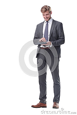 In full growth. businessman reading the entries in the organizer. Stock Photo