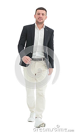 In full growth. casual business man striding forward . Stock Photo