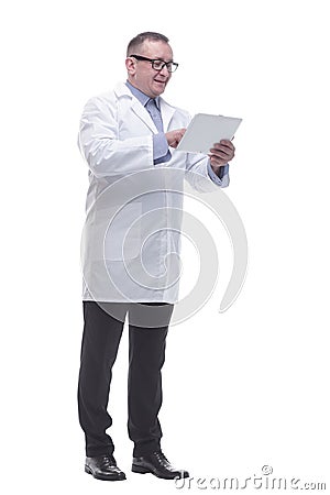 in full growth. a competent mature doctor with a digital tablet. Stock Photo