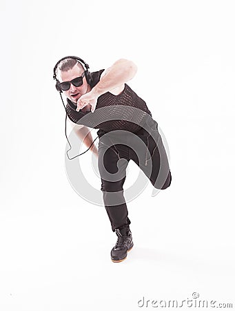 In full growth. cool rapper performs breakdance Stock Photo