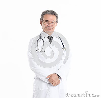 In full growth.experienced physician with stethoscope .isolated on white background Stock Photo
