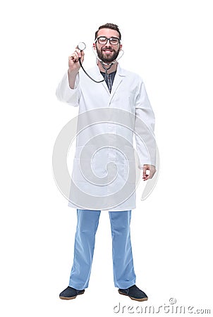 In full growth. General practitioner showing his stethoscope Stock Photo