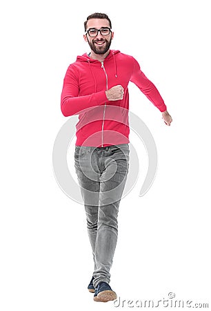 In full growth. modern fashion guy steps forward. Stock Photo