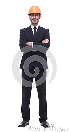 In full growth. a serious businessman in a protective helmet Stock Photo