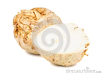 Full and half of celery root Stock Photo