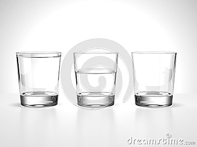 Full, half and empty water glasses Stock Photo